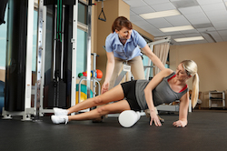 a woman doing physical therapy
